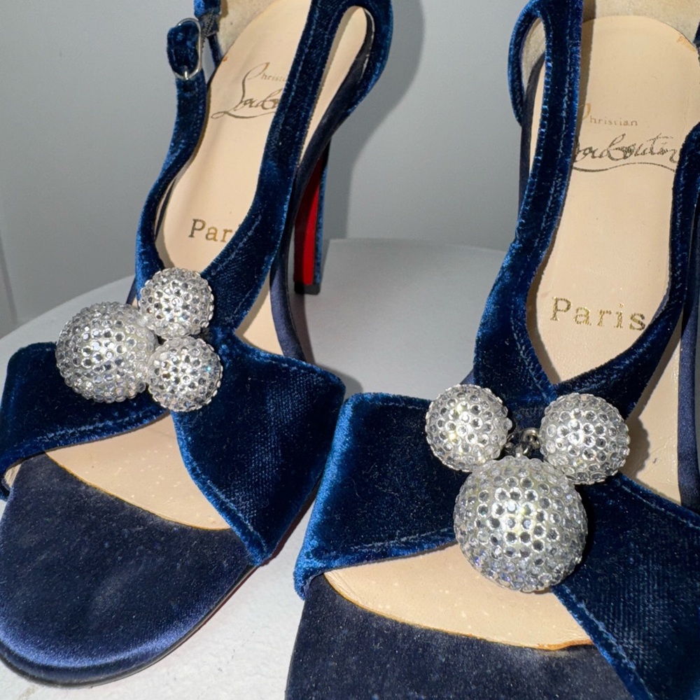 Christian Louboutin Blue velvet Palace Strauss high heel sandals/Size 7.5 - Picture 3 of 9